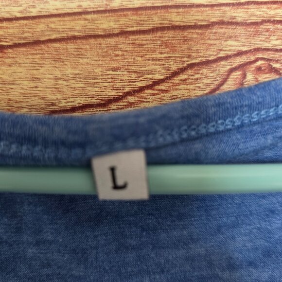 Women's Heather Blue Sleeveless Pleated Front Tank Top Sz L - Picture 5 of 7